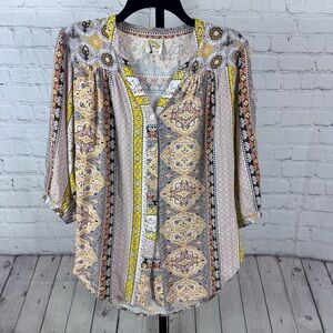 Fig and Flower Bohemian Style Button Up Top Size Medium
